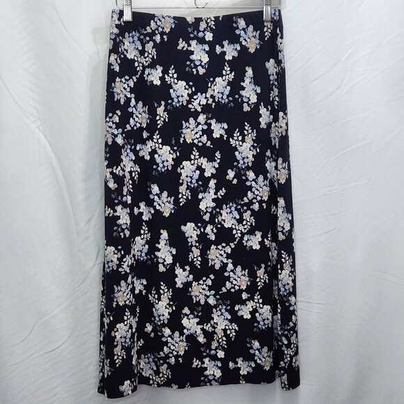 J Jill Floral Knit Midi Skirt Womens XS Petite XSP Navy Blue A Line Casual OO09X - Picture 1 of 6